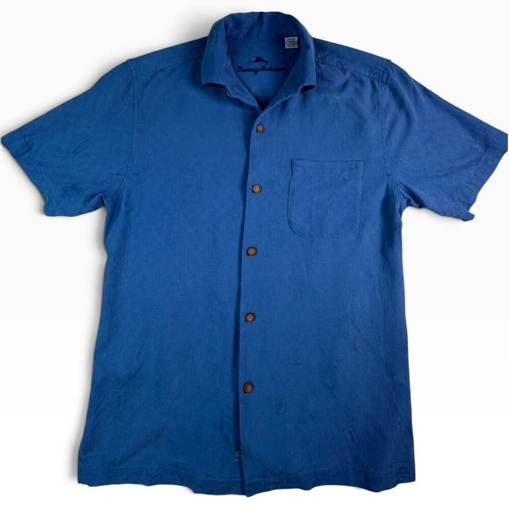 Tommy Bahama Whiskey Business Silk Hawaiian Camp Shirt Blue  XS